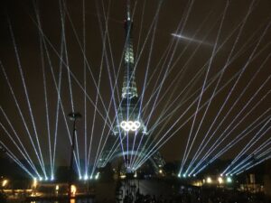 Olympics - Paris 2024 Opening Ceremony - Lasers at the Eiffel Tower